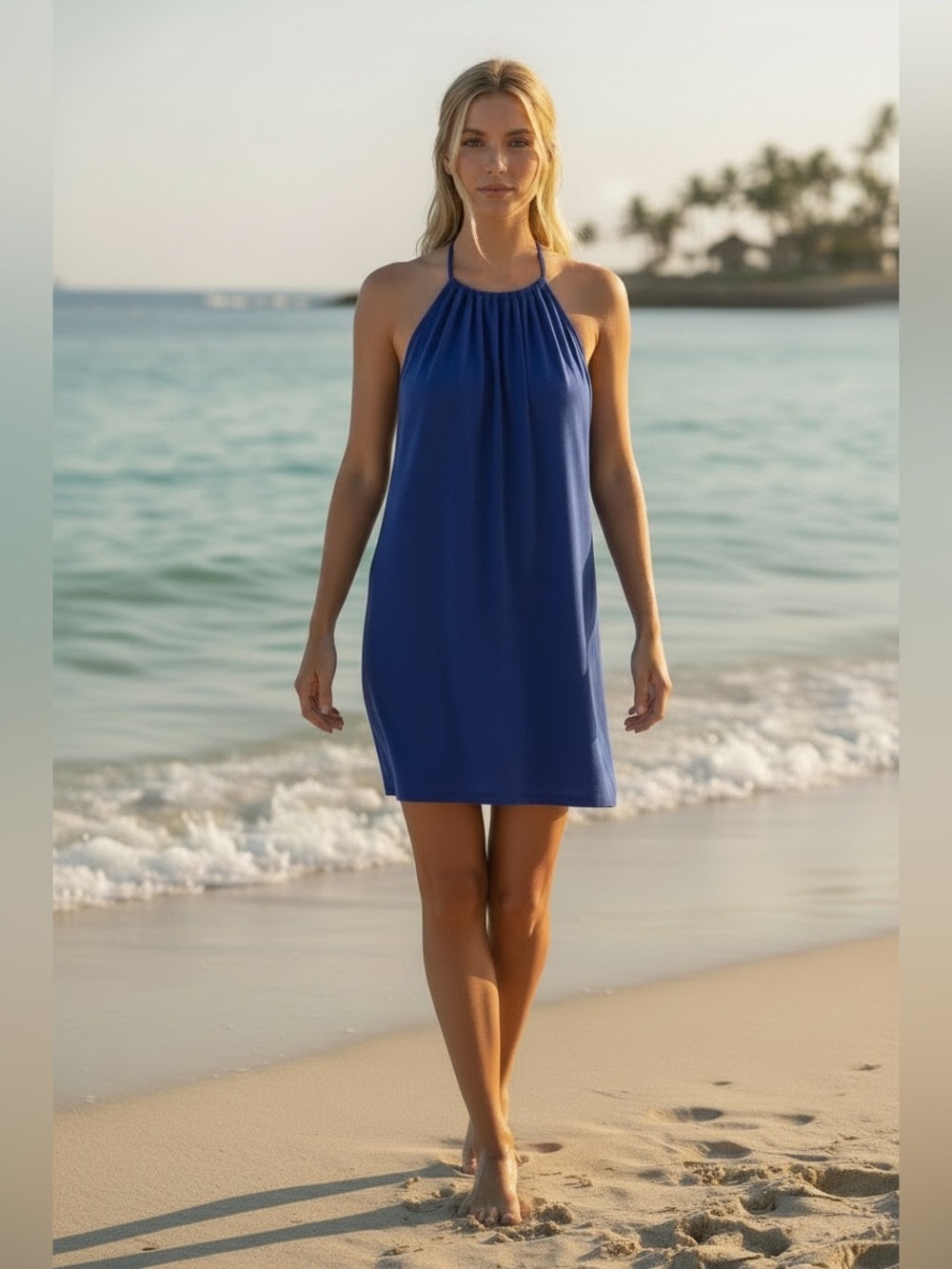 ATHLETA Kokomo Purple Swim Athletic Dress Large Built In Bra Surf Beach Pool